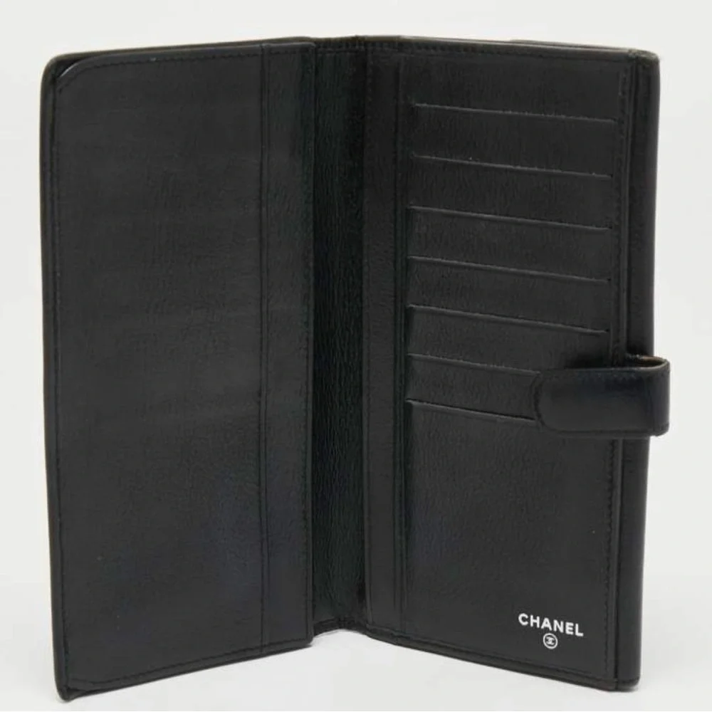 CHANEL Black Leather Camellia Wallet